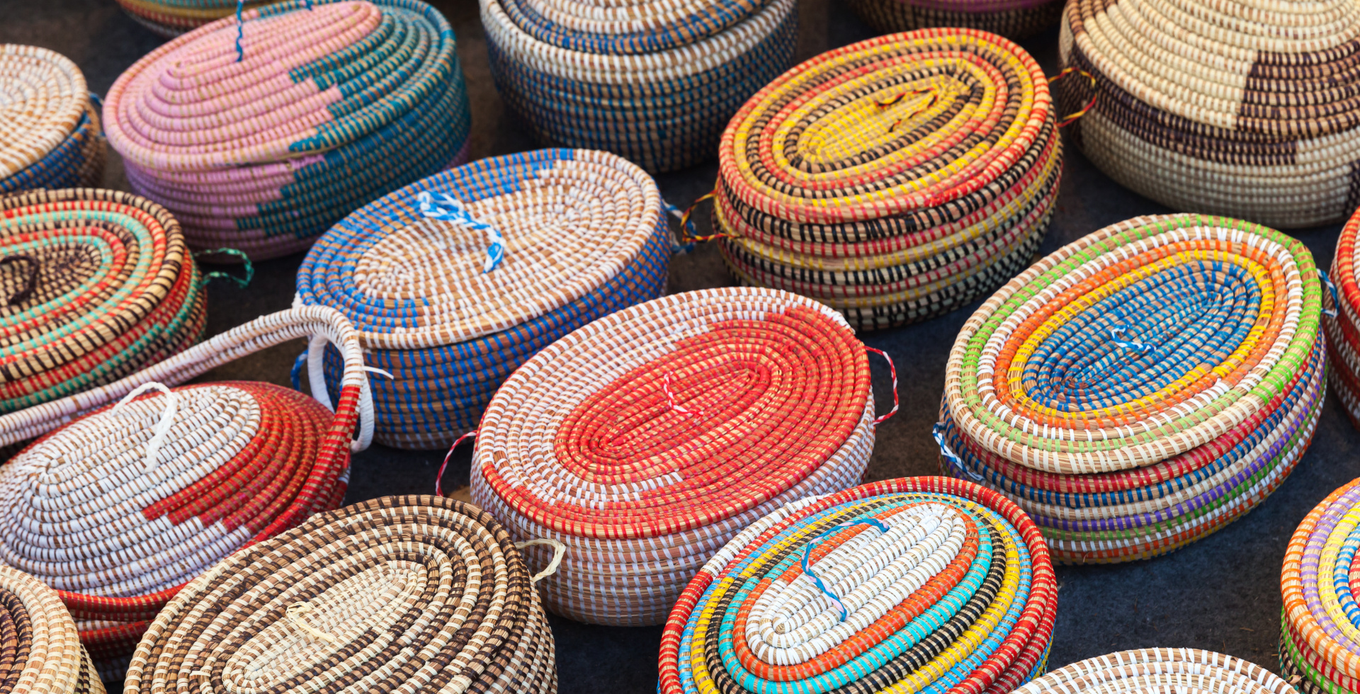 different colored wicker baskets